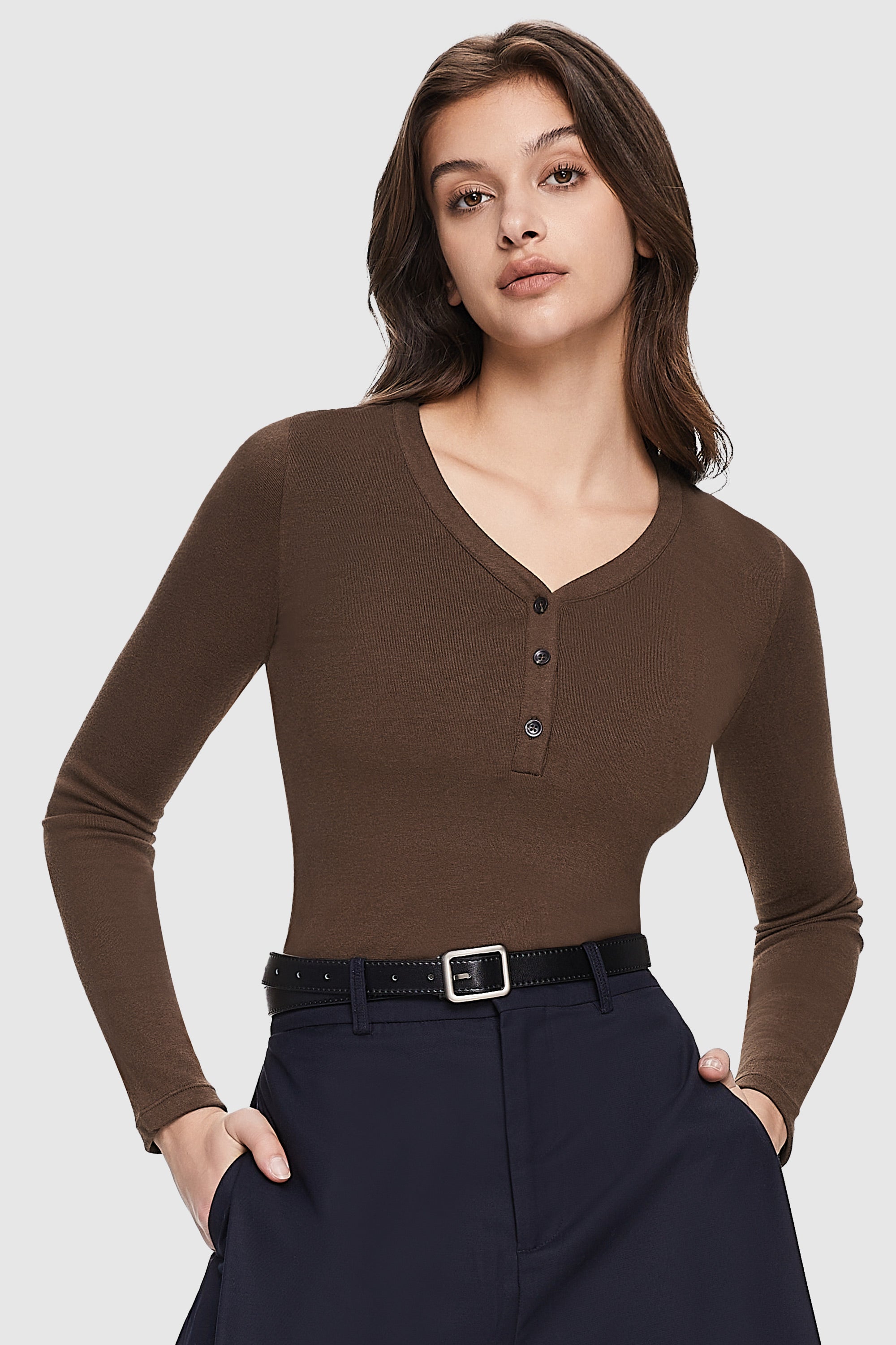 Orolay-V-Neck Knit Sweater-#color_Emperador