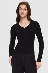 Orolay-V-Neck Knit Sweater-#color_black