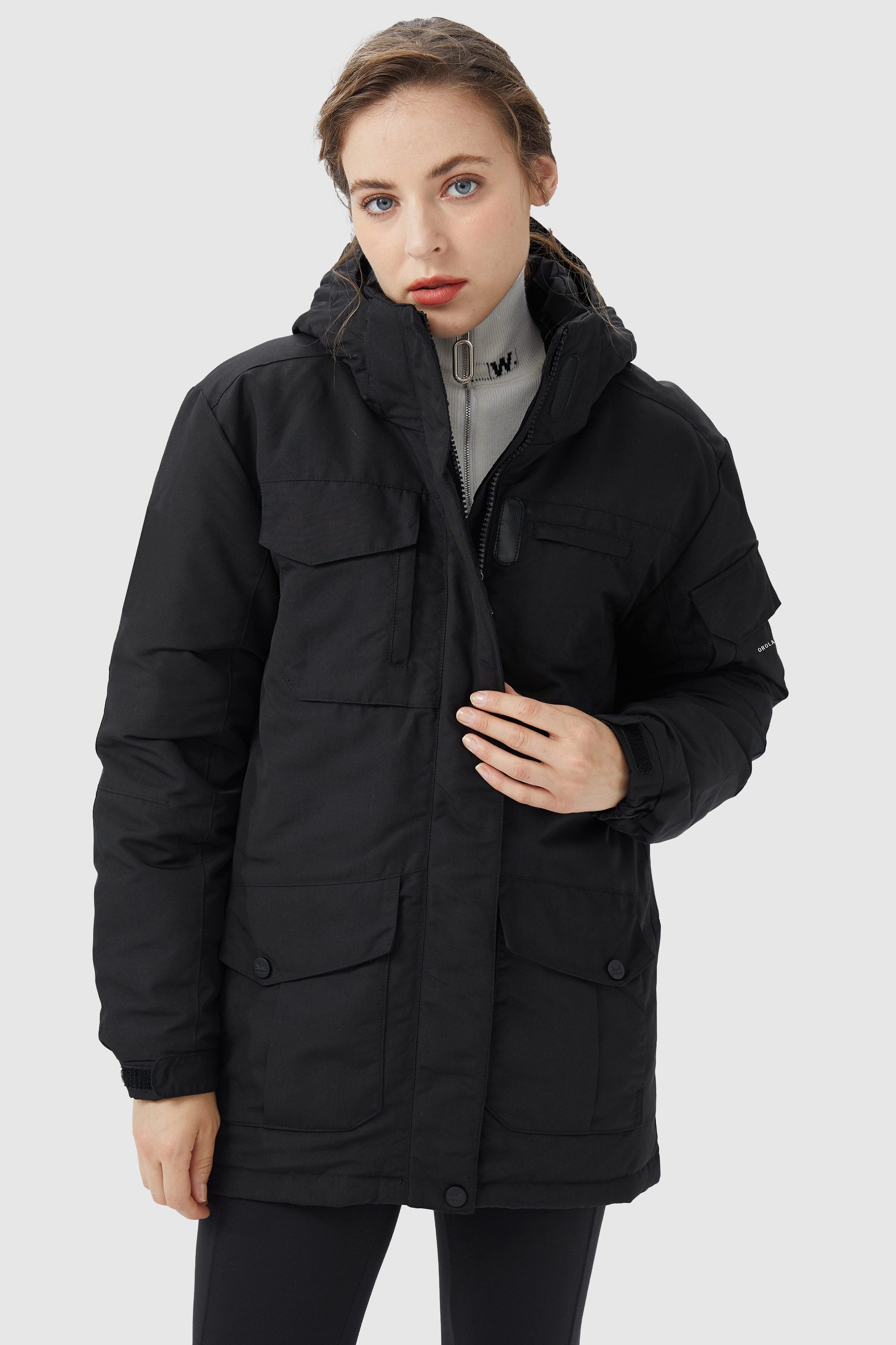 Orolay-Warm Multiple Pockets Parka Jacket-#color_Black