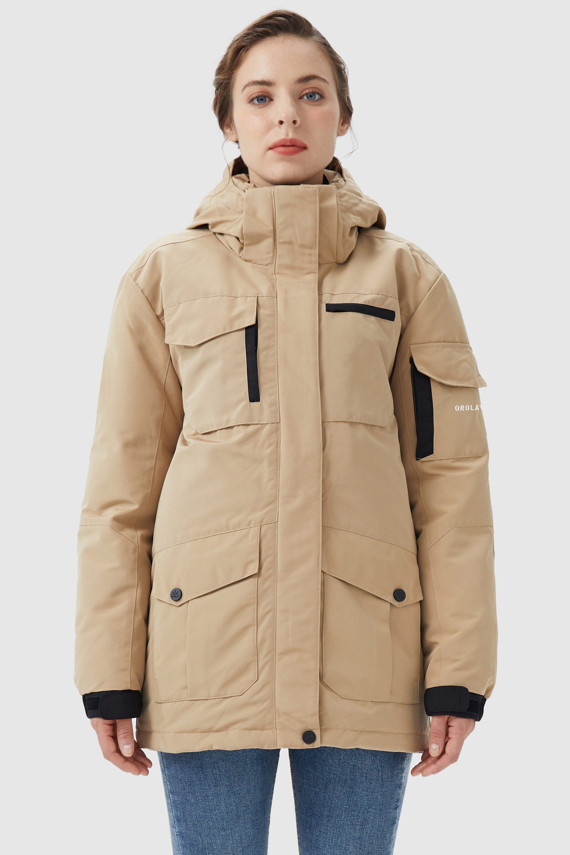 Orolay-Warm Multiple Pockets Parka Jacket-#color_Sand