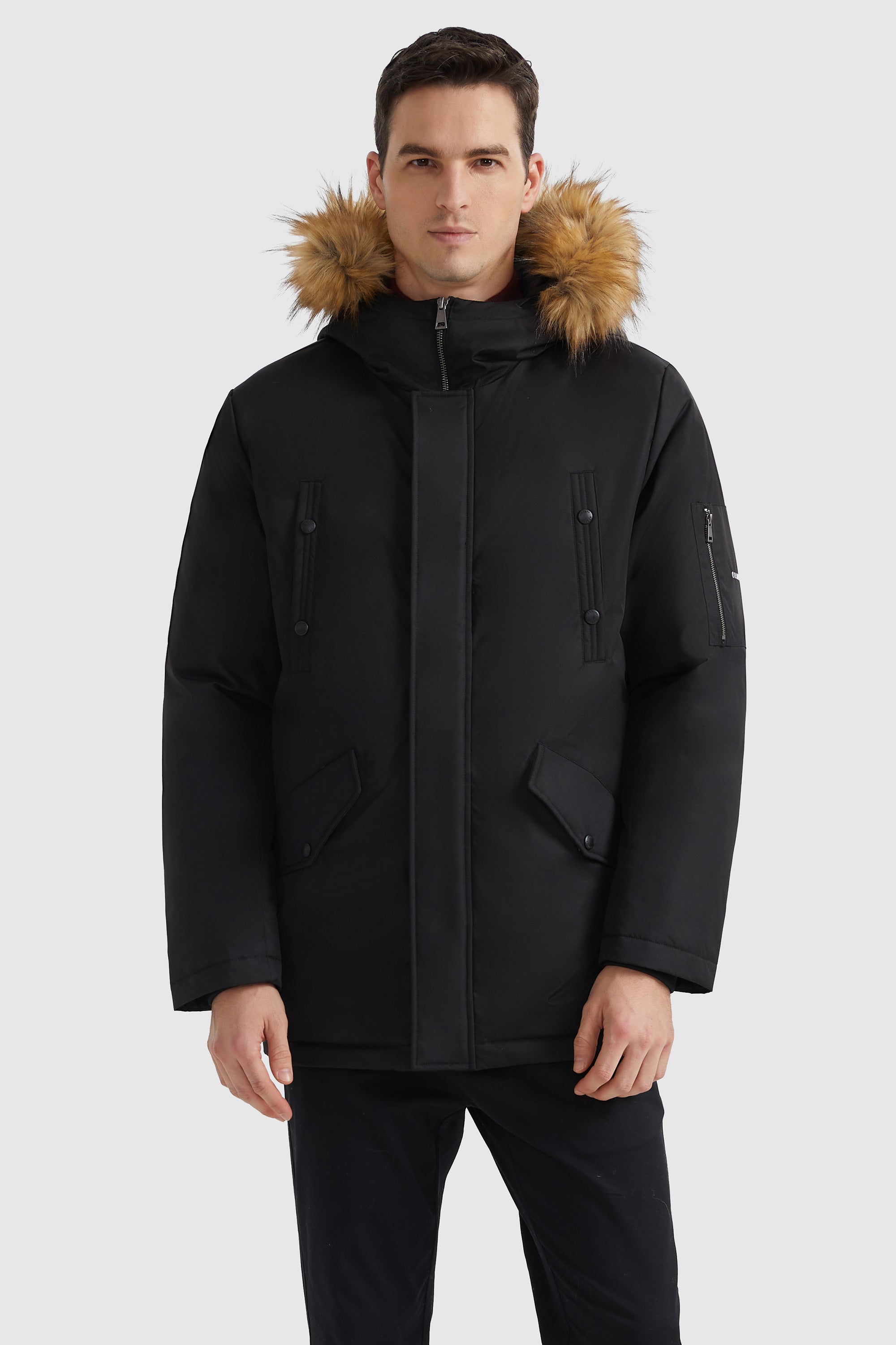 Orolay Men s Water Resistant Down Coat with Faux Fur Hood Black L