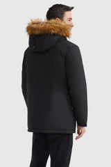 Orolay-Water-Resistant Down Coat with Faux Fur Hood-#color_Black