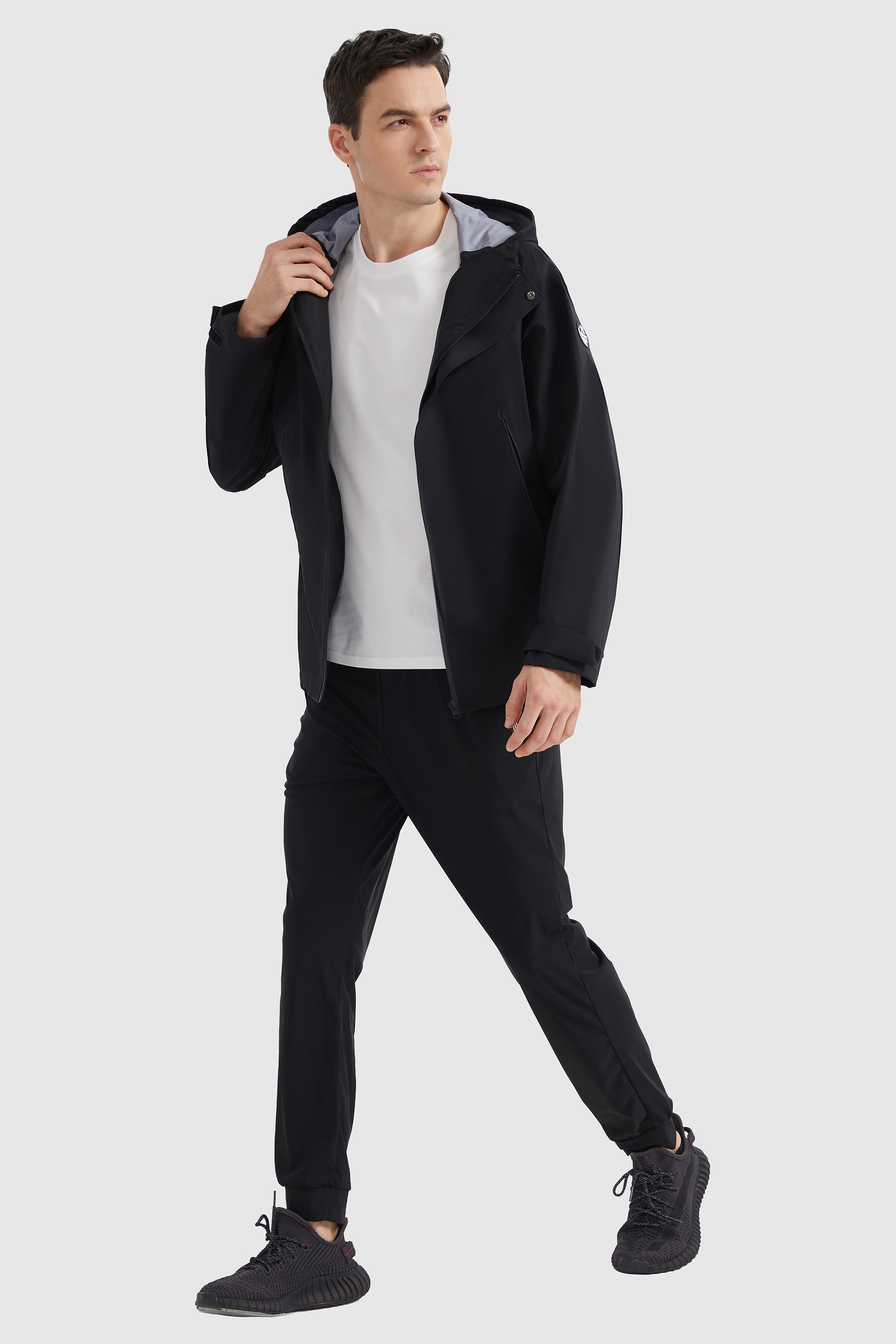 Orolay-Waterproof Hooded Rain Jacket-#color_Black