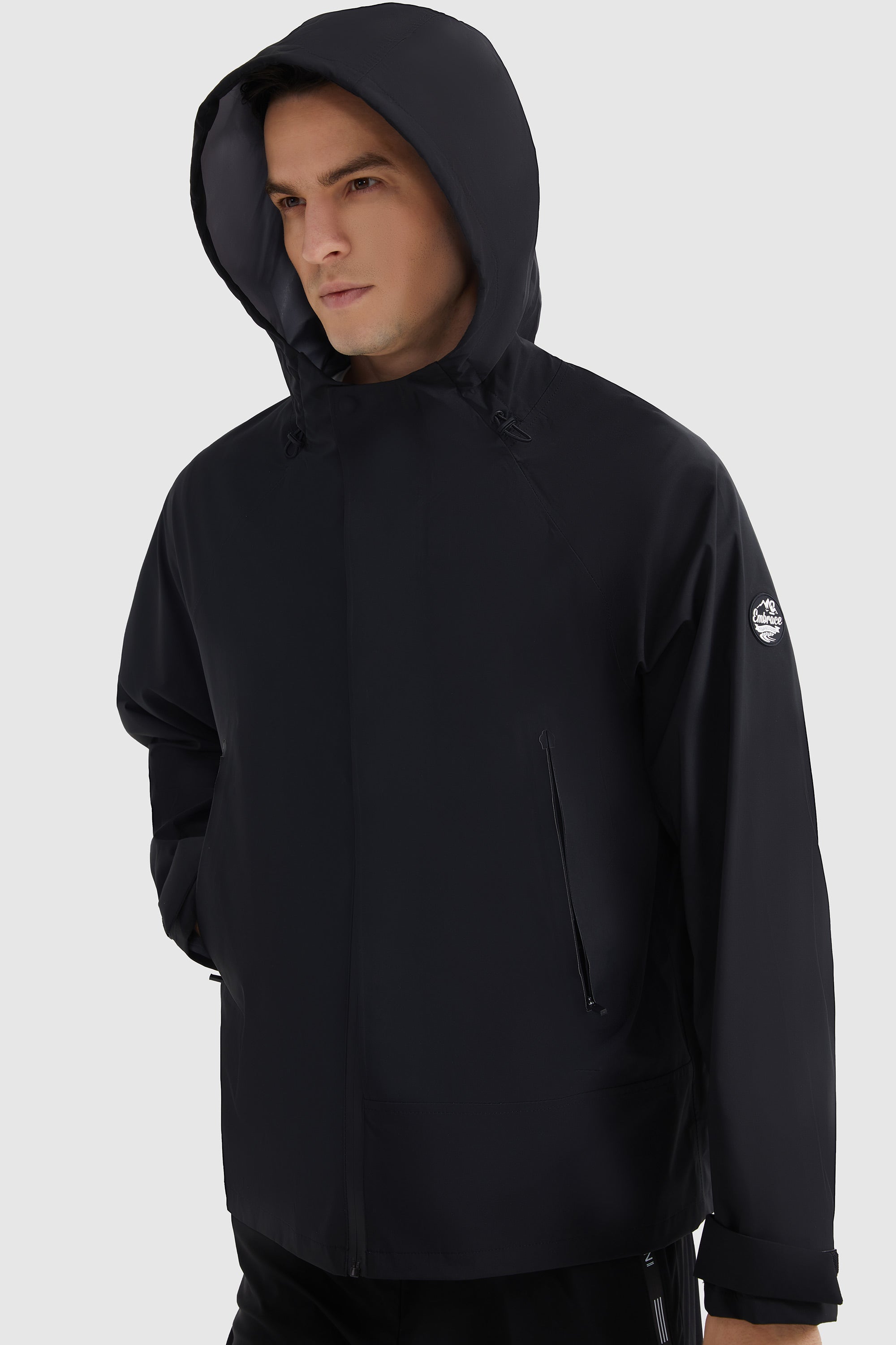 Orolay-Waterproof Hooded Rain Jacket-#color_Black