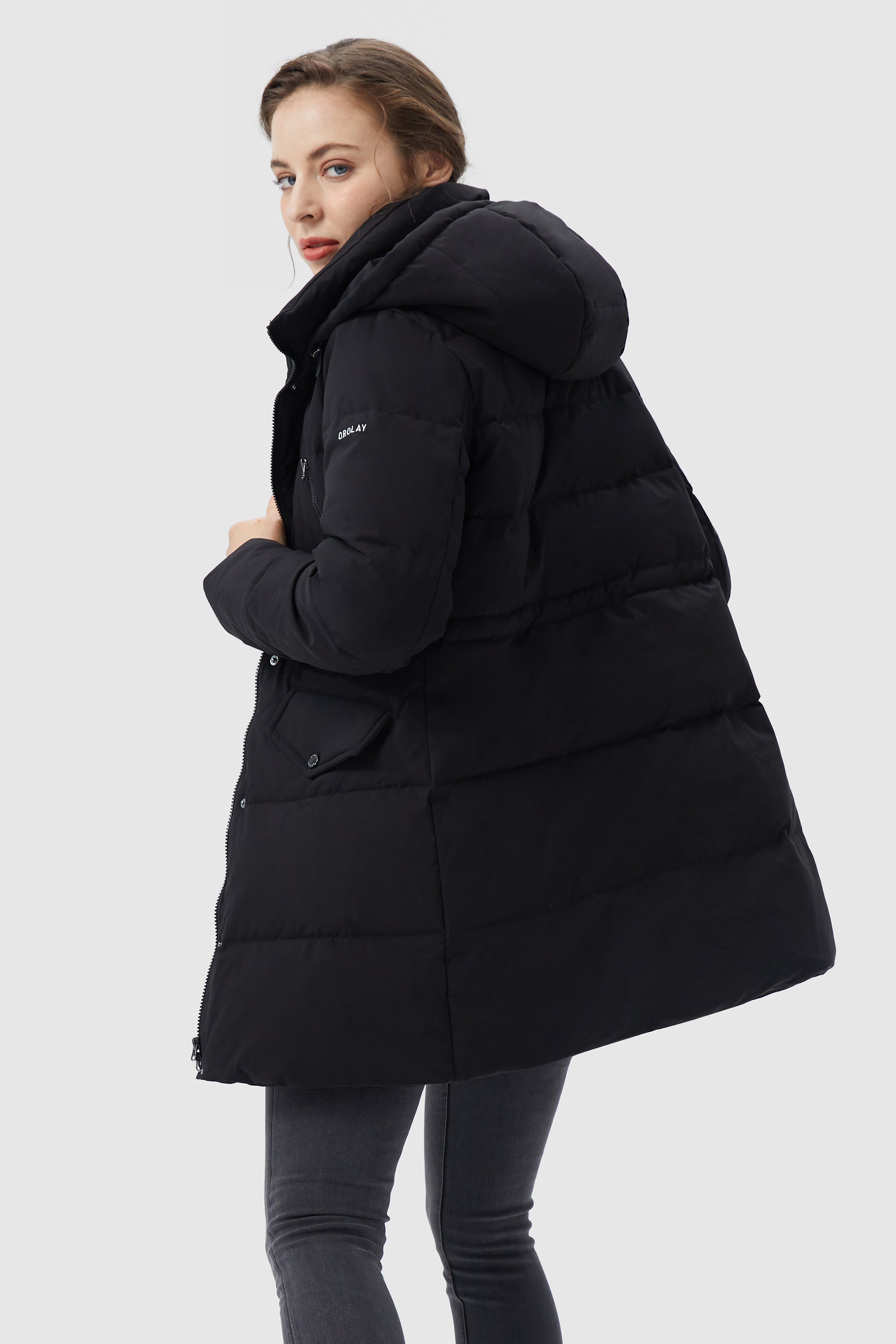 Orolay-Waterproof Thickened Down Jacket with Hood-#color_Black