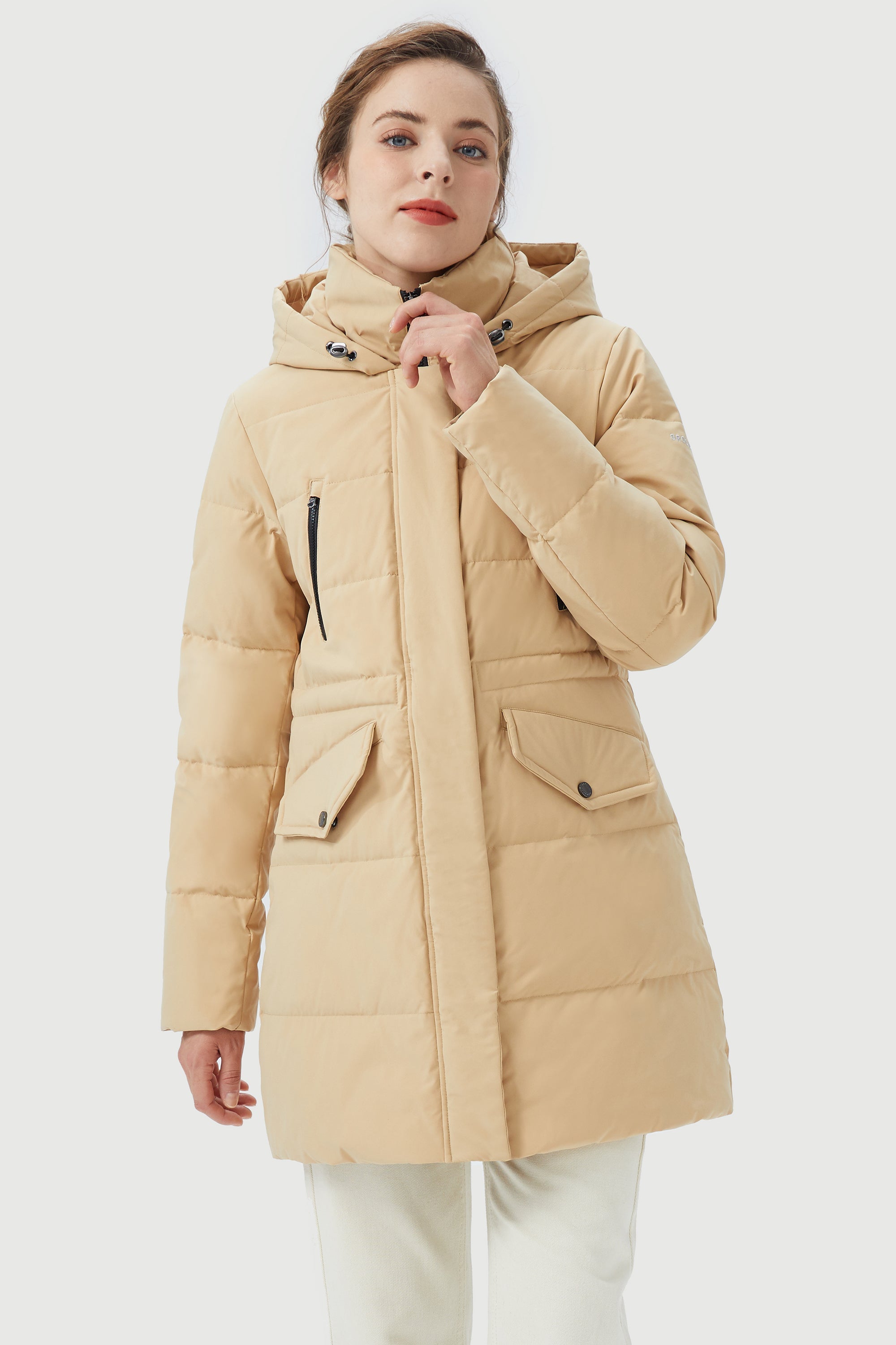 Orolay women's thickened contrast color drawstring down jacket hooded coat best sale