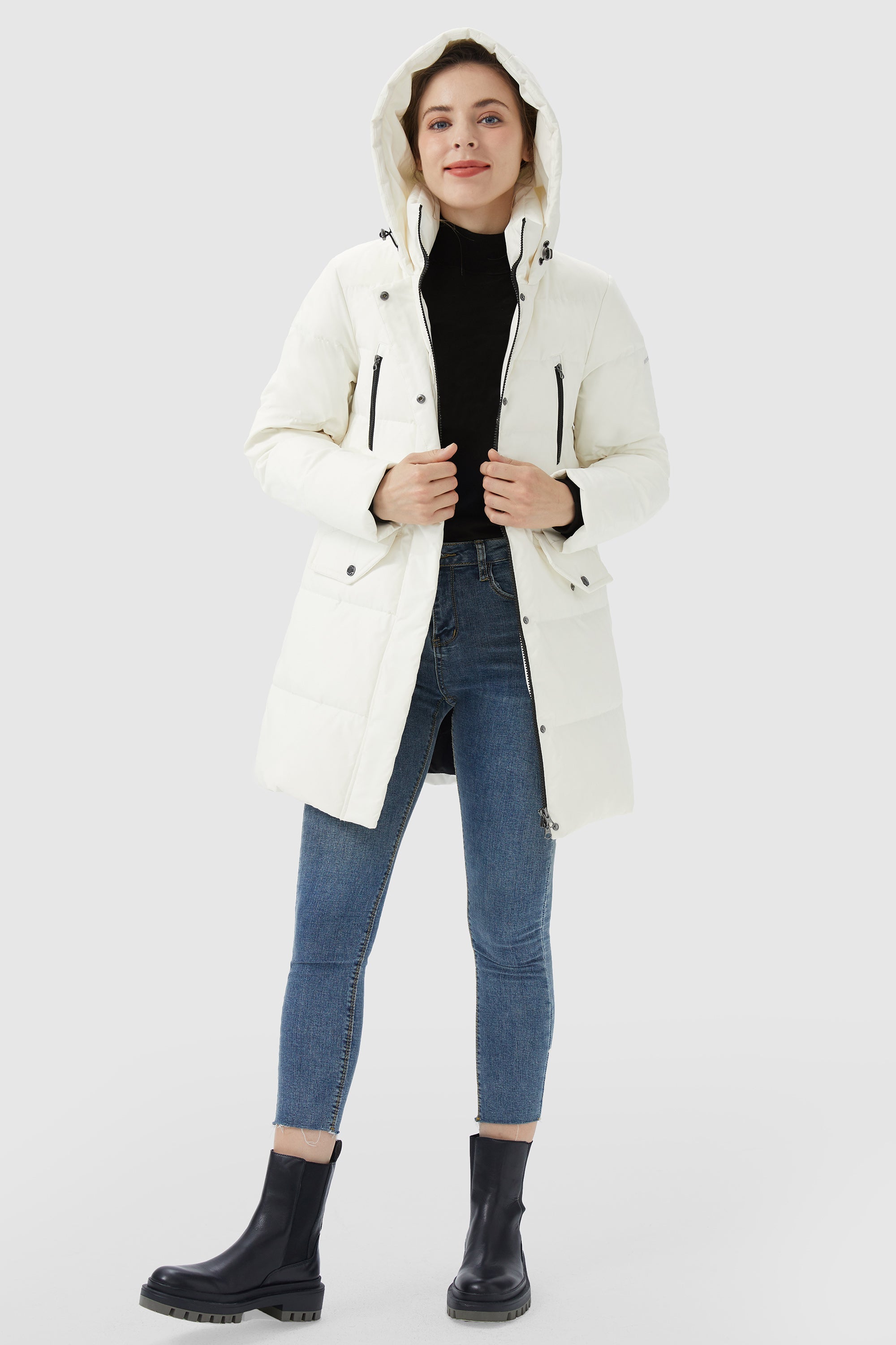 Orolay-Waterproof Thickened Down Jacket with Hood-#color_White