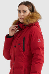 Orolay-Windproof Puffer Fur Hooded Down Coat-#color_Racing Red