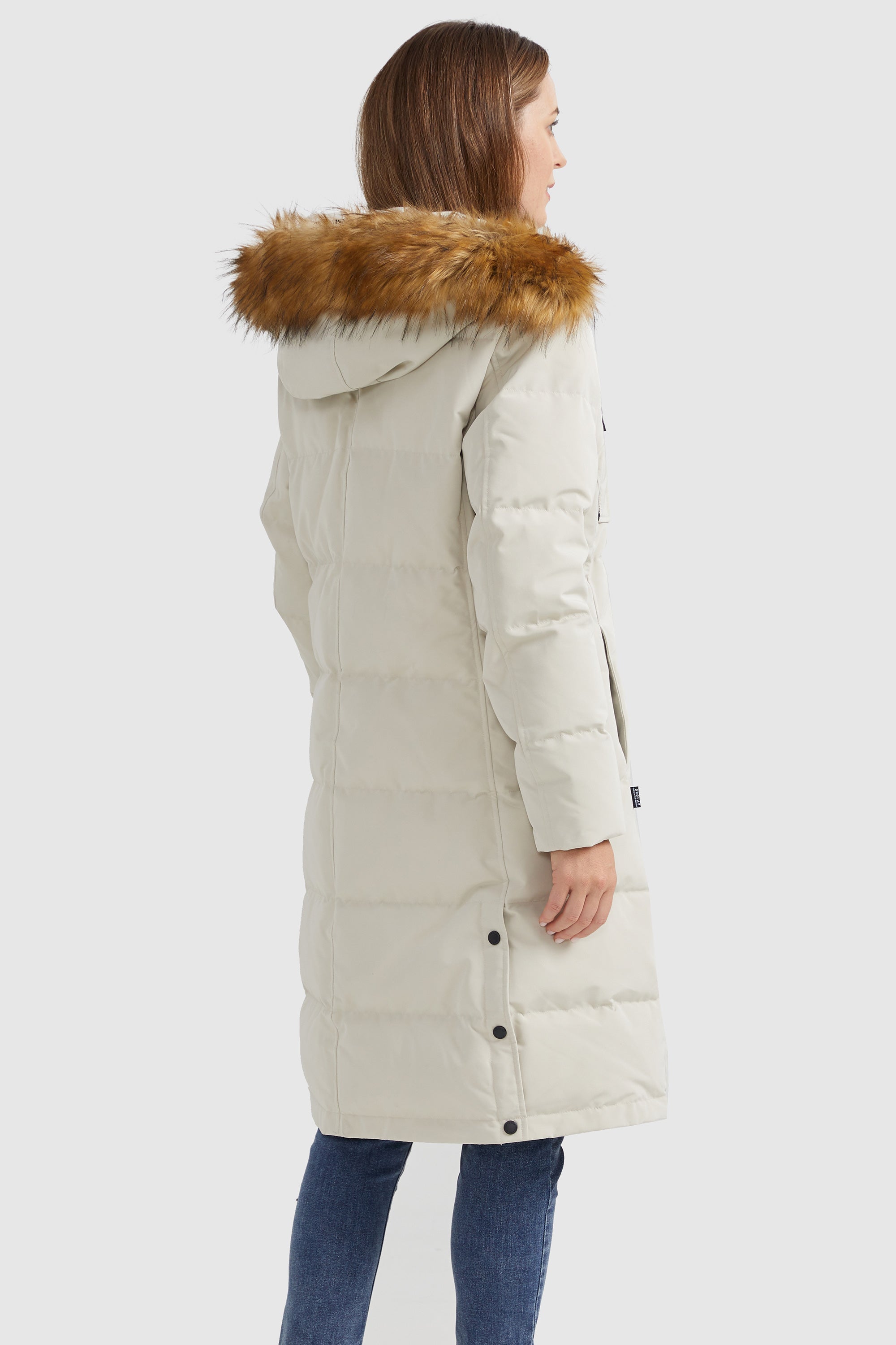 Orolay-Windproof Puffer Fur Hooded Down Coat-#color_Tofu