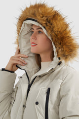 Orolay-Windproof Puffer Fur Hooded Down Coat-#color_Tofu