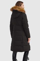 Orolay-Windproof Puffer Fur Hooded Down Coat-#color_Black