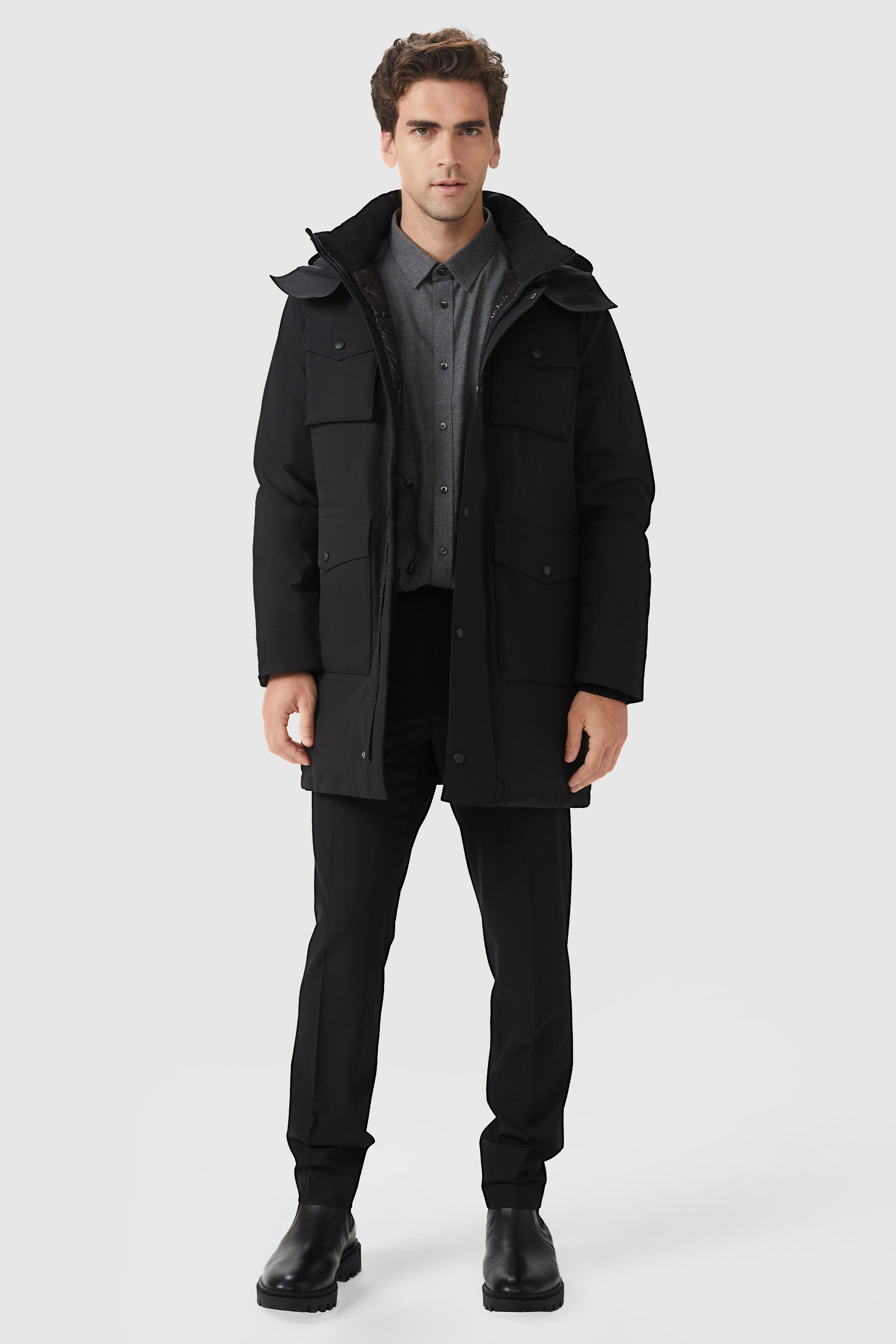 Orolay-Windproof Warm Hooded Down Jacket-#color_Black