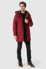 Orolay-Windproof Warm Hooded Down Jacket-#color_Red Dahlia