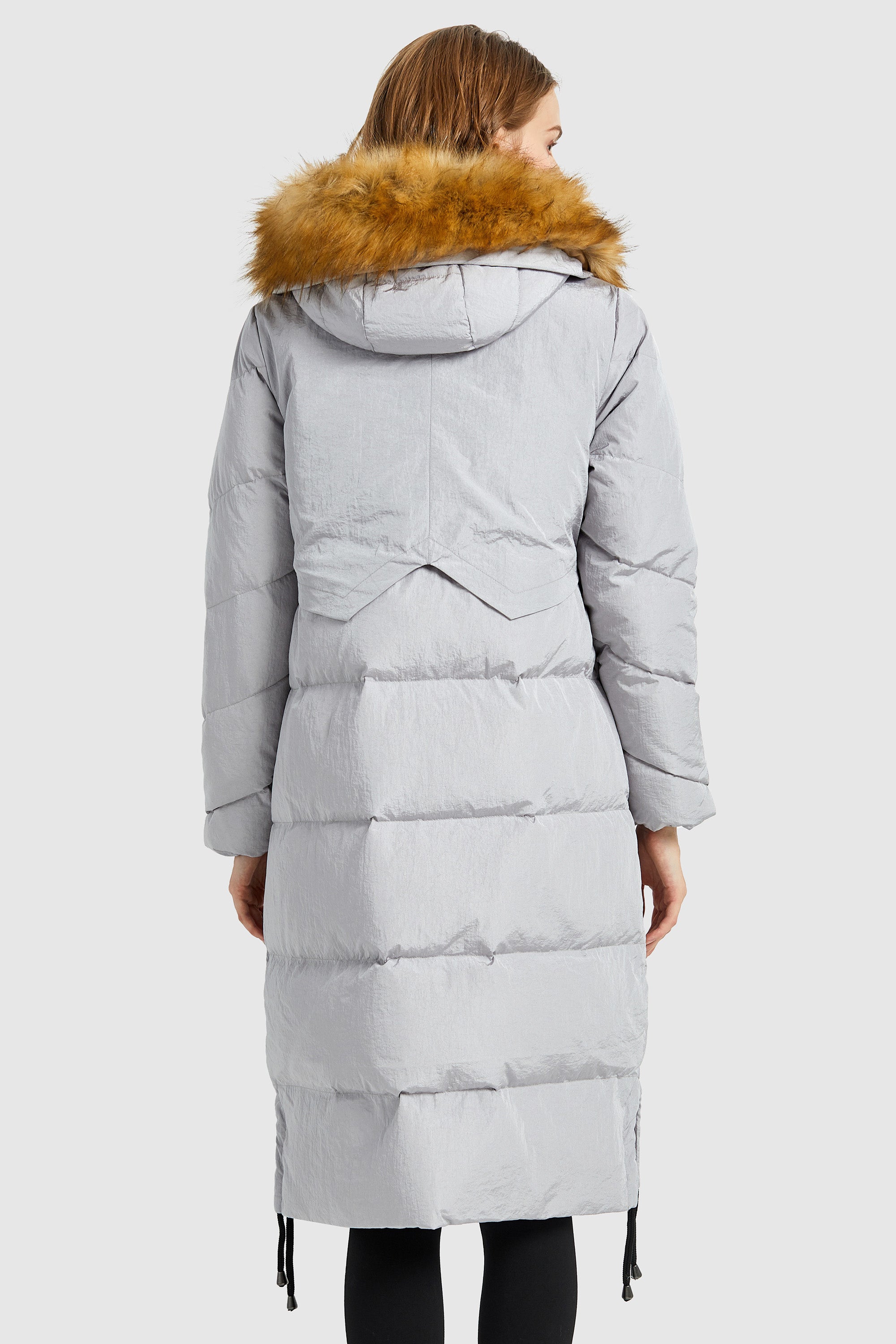 Orolay-Winter Drawstring Down Coat Removable Faux Fur-#color_Oyster Mushroom