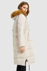 Orolay-Winter Drawstring Down Coat Removable Faux Fur-#color_Tofu