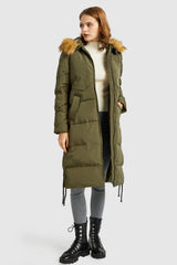 Orolay-Winter Drawstring Down Coat Removable Faux Fur-#color_Peat Moss