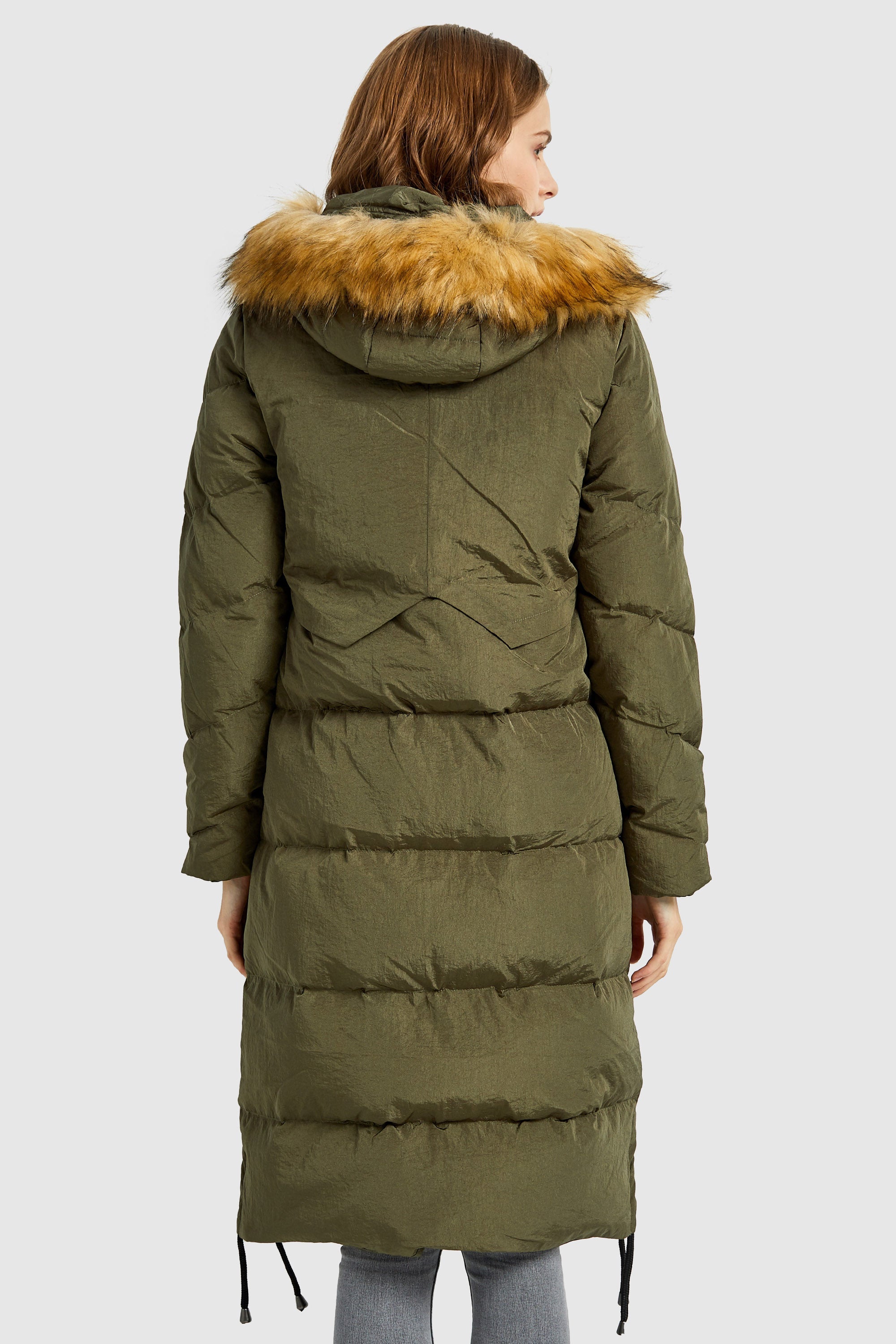 Orolay-Winter Drawstring Down Coat Removable Faux Fur-#color_Peat Moss