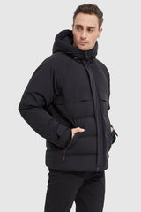 Orolay-Winter Hood Ribbed Cuff Down Jacket-#color_Black