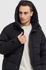 Orolay-Winter Hood Ribbed Cuff Down Jacket-#color_Black