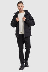 Orolay-Winter Hood Ribbed Cuff Down Jacket-#color_Black