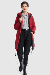 Orolay-Winter Long Double Snap Hooded Down Jacket-#color_Racing Red