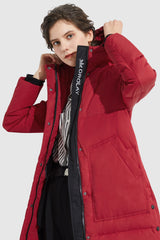 Orolay-Winter Long Double Snap Hooded Down Jacket-#color_Racing Red