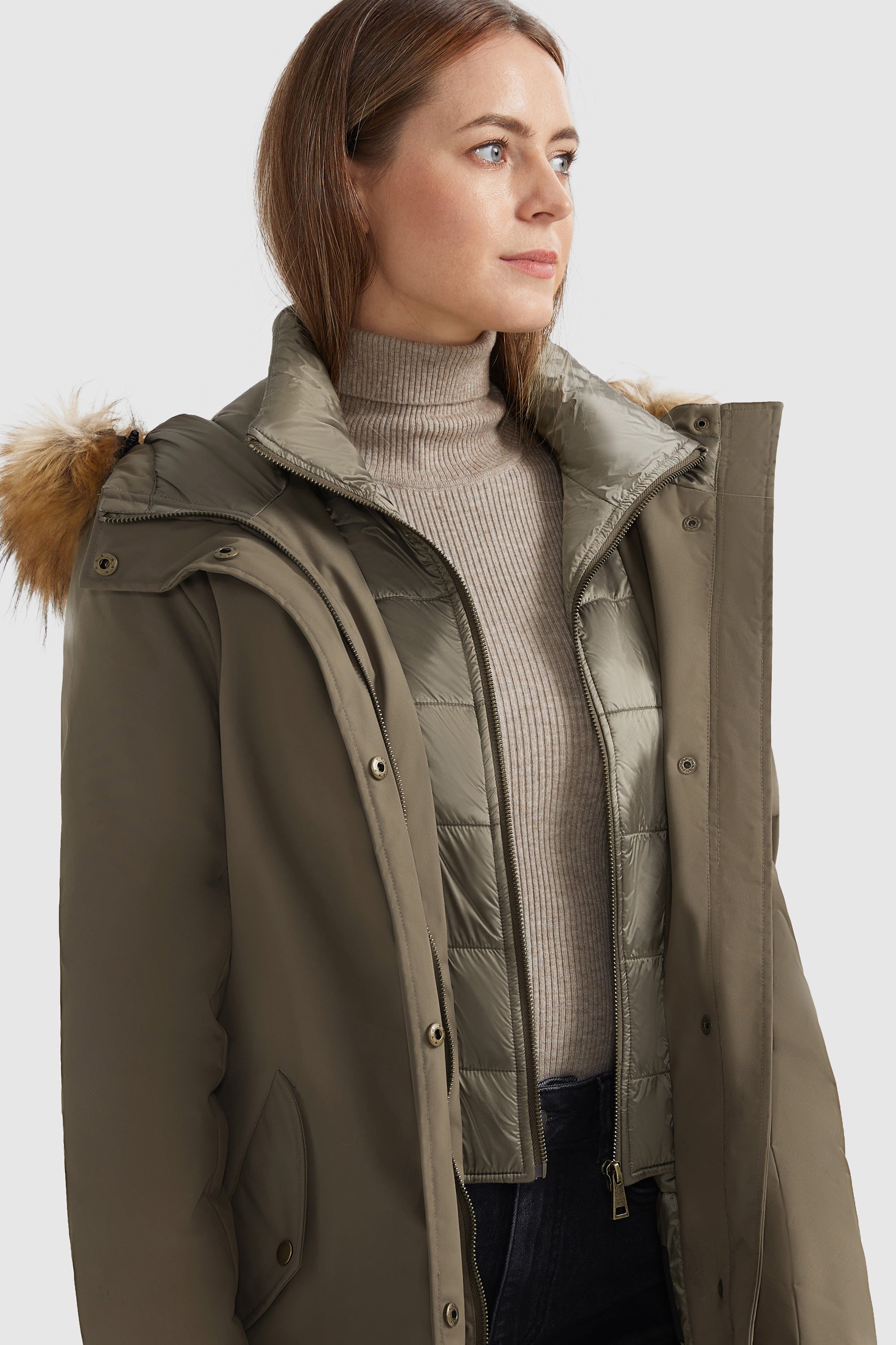 Orolay-Winter Parka Jacket with Adjustable Belt-#color_Sepia