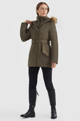 Orolay-Winter Parka Jacket with Adjustable Belt-#color_Sepia