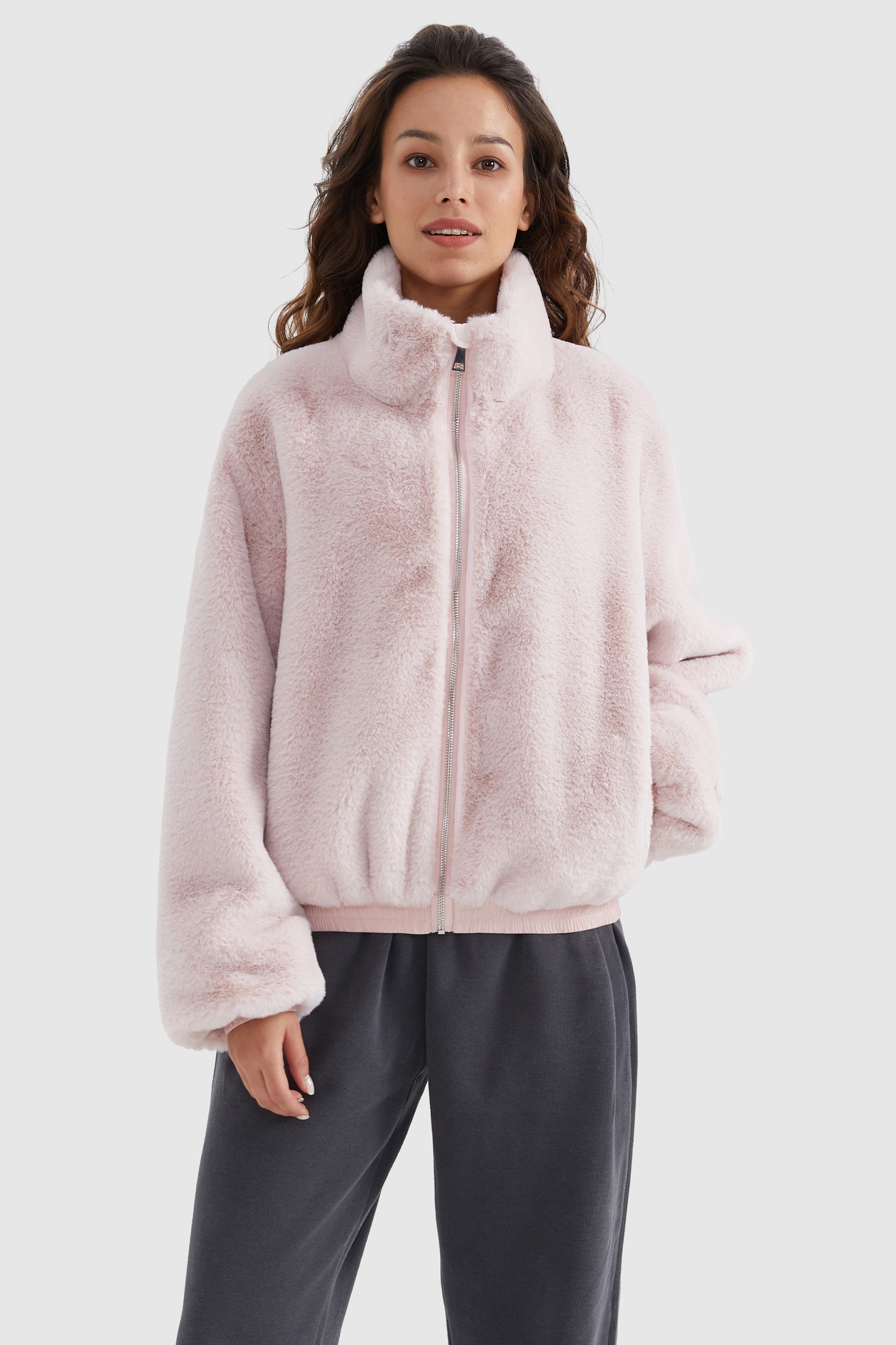 Orolay-Winter Sherpa Zip-Up Coat-#color_Almost Mauve