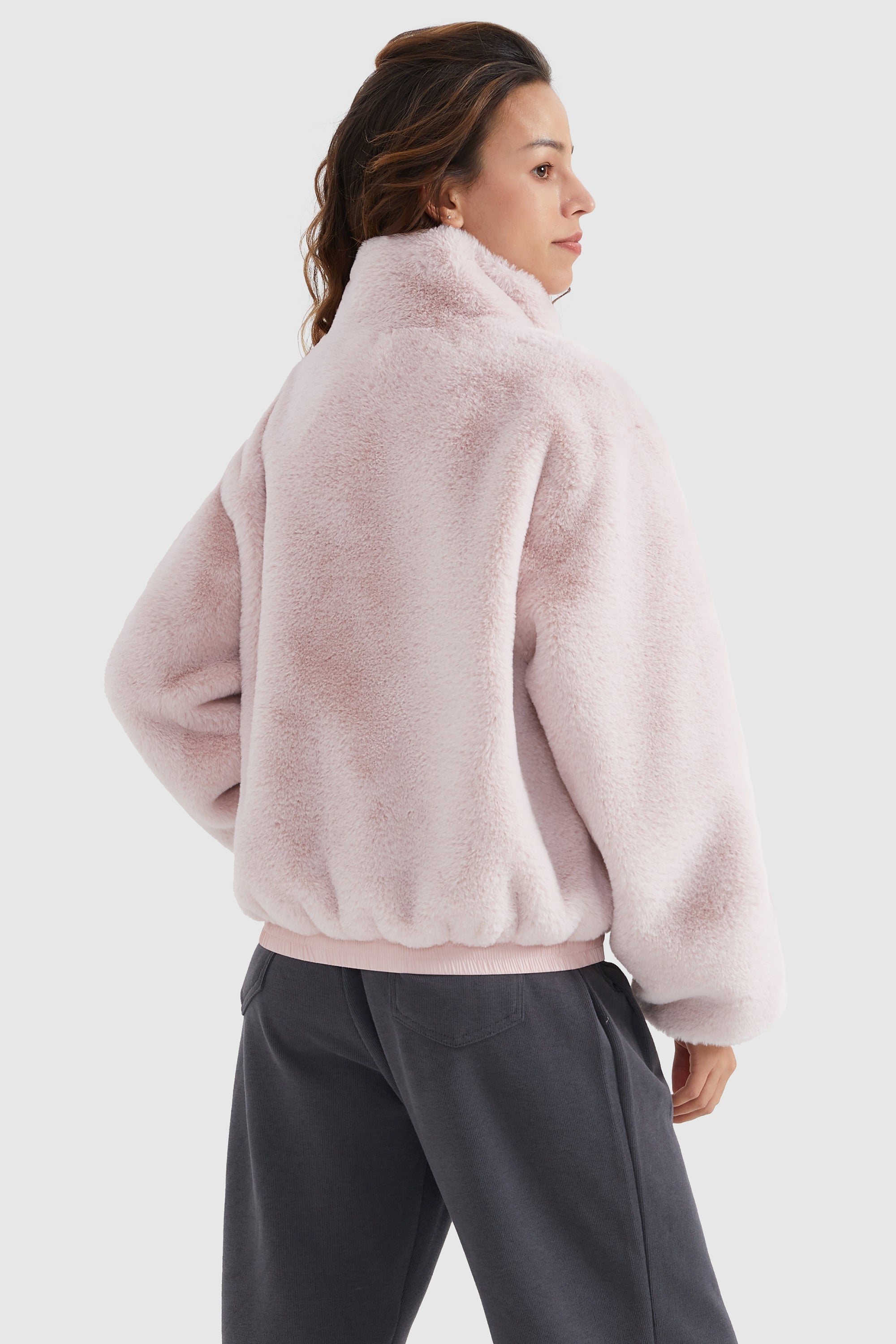 Orolay-Winter Sherpa Zip-Up Coat-#color_Almost Mauve