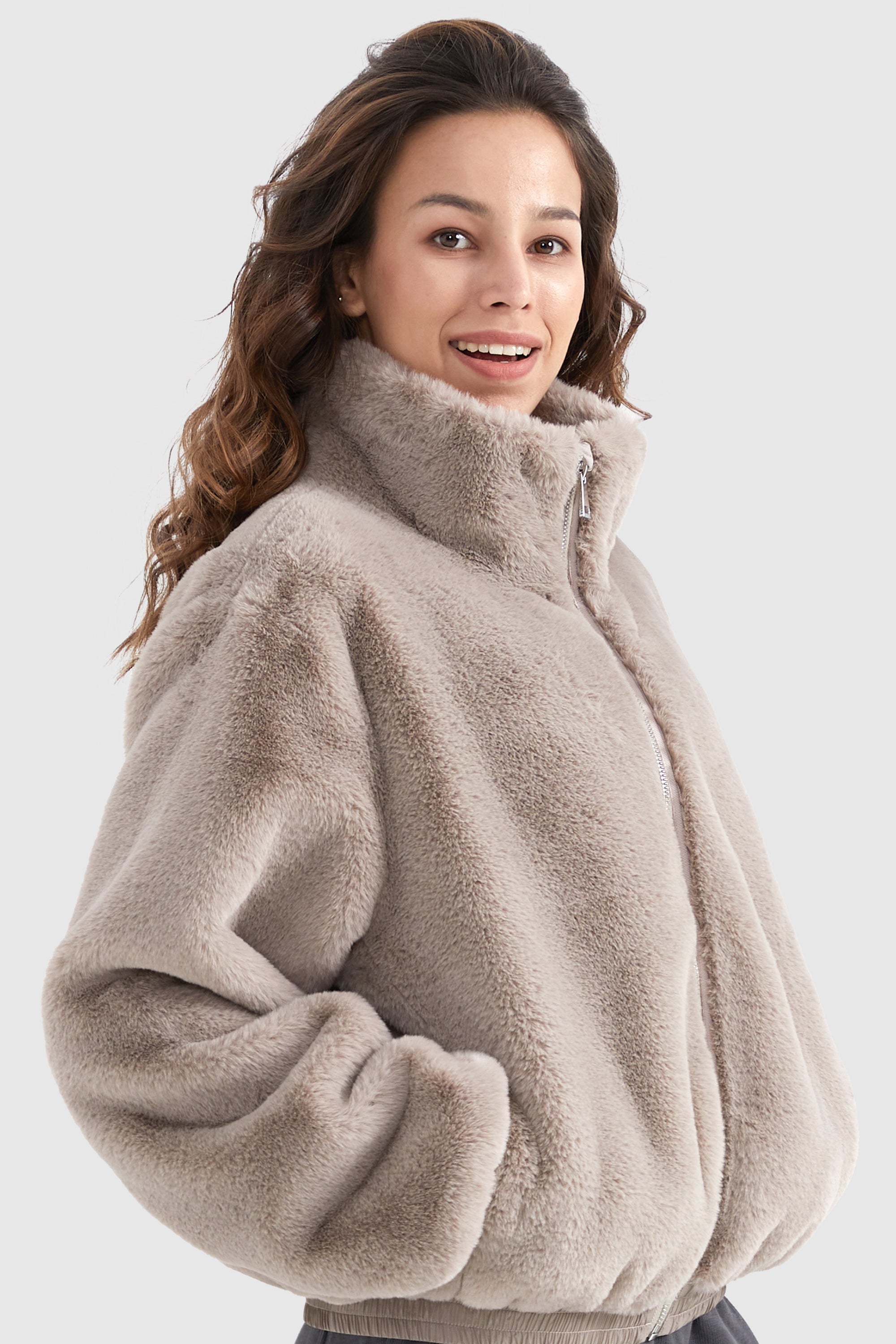 Orolay-Winter Sherpa Zip-Up Coat-#color_Shadow Gray