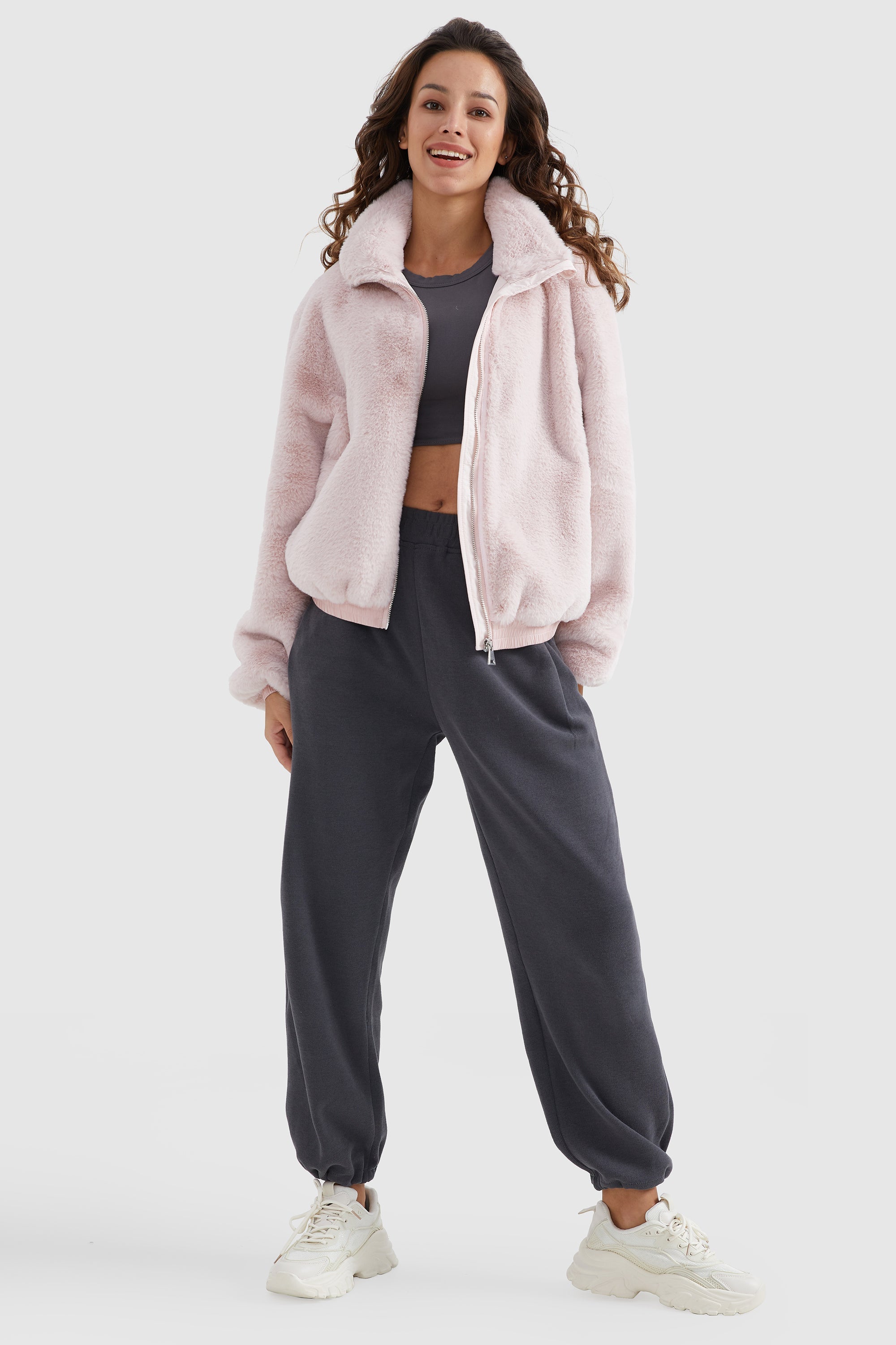 Orolay-Winter Sherpa Zip-Up Coat-#color_Almost Mauve