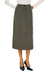 Orolay-Wool Midi Office Skirt-Image 2 of Wool Blend Straight Line Skirts from Orolay - #color_Brown stripes