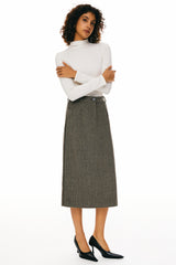 Orolay-Wool Midi Office Skirt-Image 3 of Wool Blend Straight Line Skirts from Orolay - #color_Brown stripes