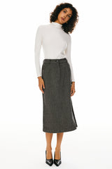 Orolay-Wool Midi Office Skirt-Image 4 of Wool Blend Straight Line Skirts from Orolay - #color_Brown stripes