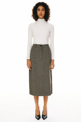 Orolay-Wool Midi Office Skirt-Image 1 of Wool Blend Straight Line Skirts from Orolay - #color_Brown stripes