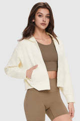 Orolay-Zip-Up Cropped Hoodie-Image 3 of Zip-Up Cropped Hoodie from Orolay - #color_Beige