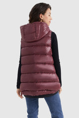 Orolay-Zip Up Hooded Quilted Puffer Down Vest-#color_Syrah