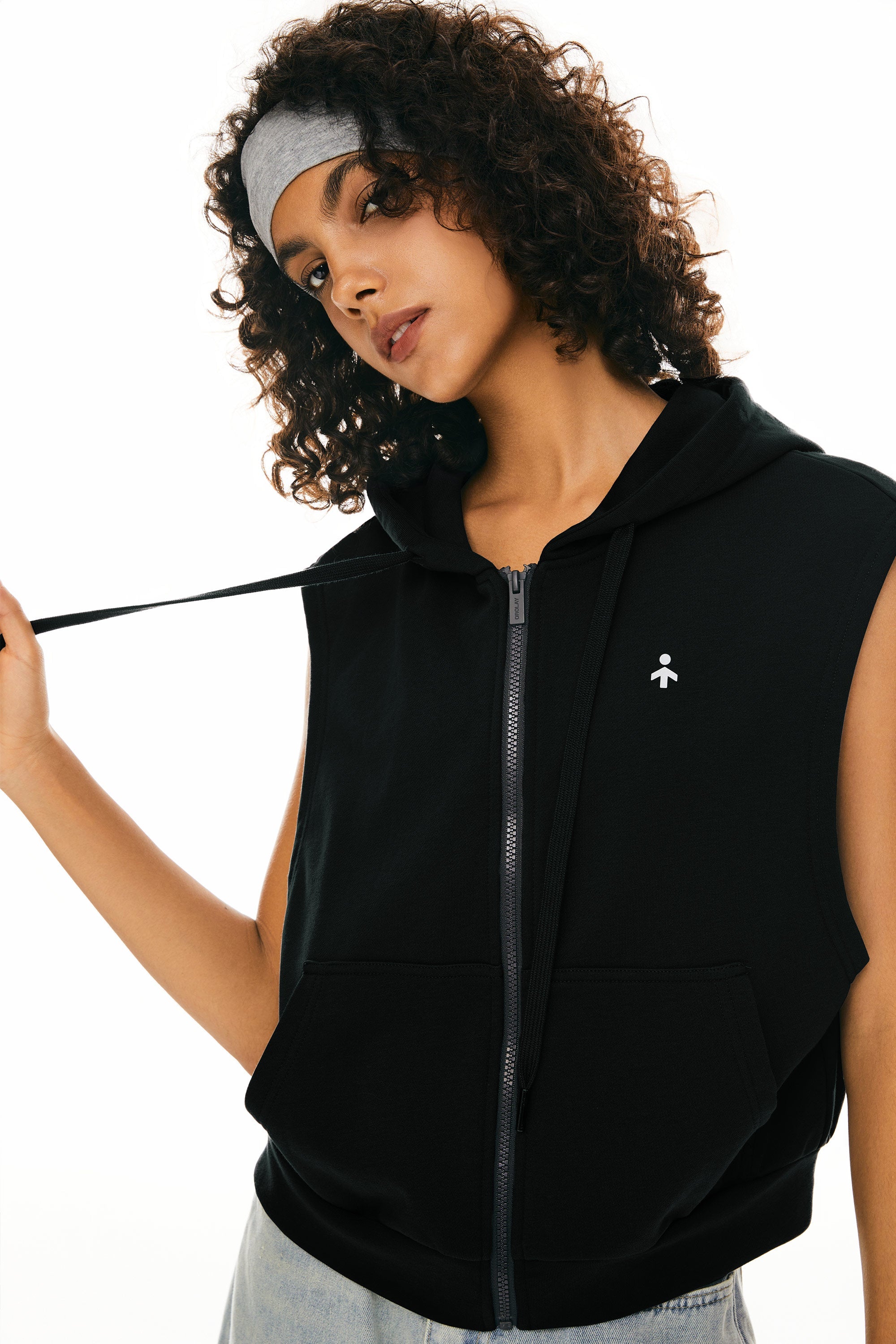 Orolay-Zip Up Sleeveless Hoodie-Image 6 of Zip Up Sleeveless Hoodie from Orolay - #color_Ink