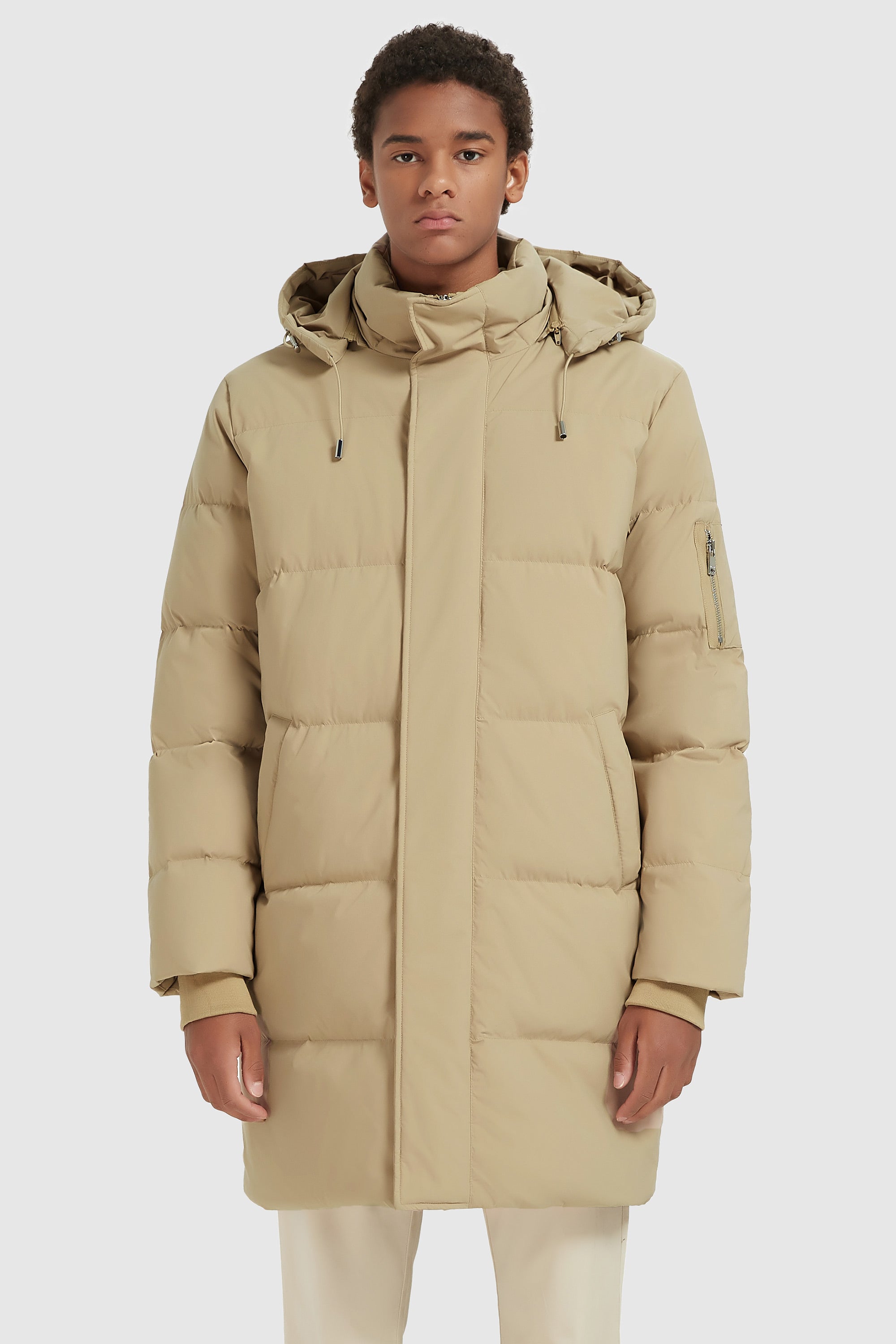 Orolay-Zip Up Snap Button Thickened Down Jacket-#color_Khaki