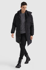 Orolay-Zip Up Snap Button Thickened Down Jacket-#color_Black