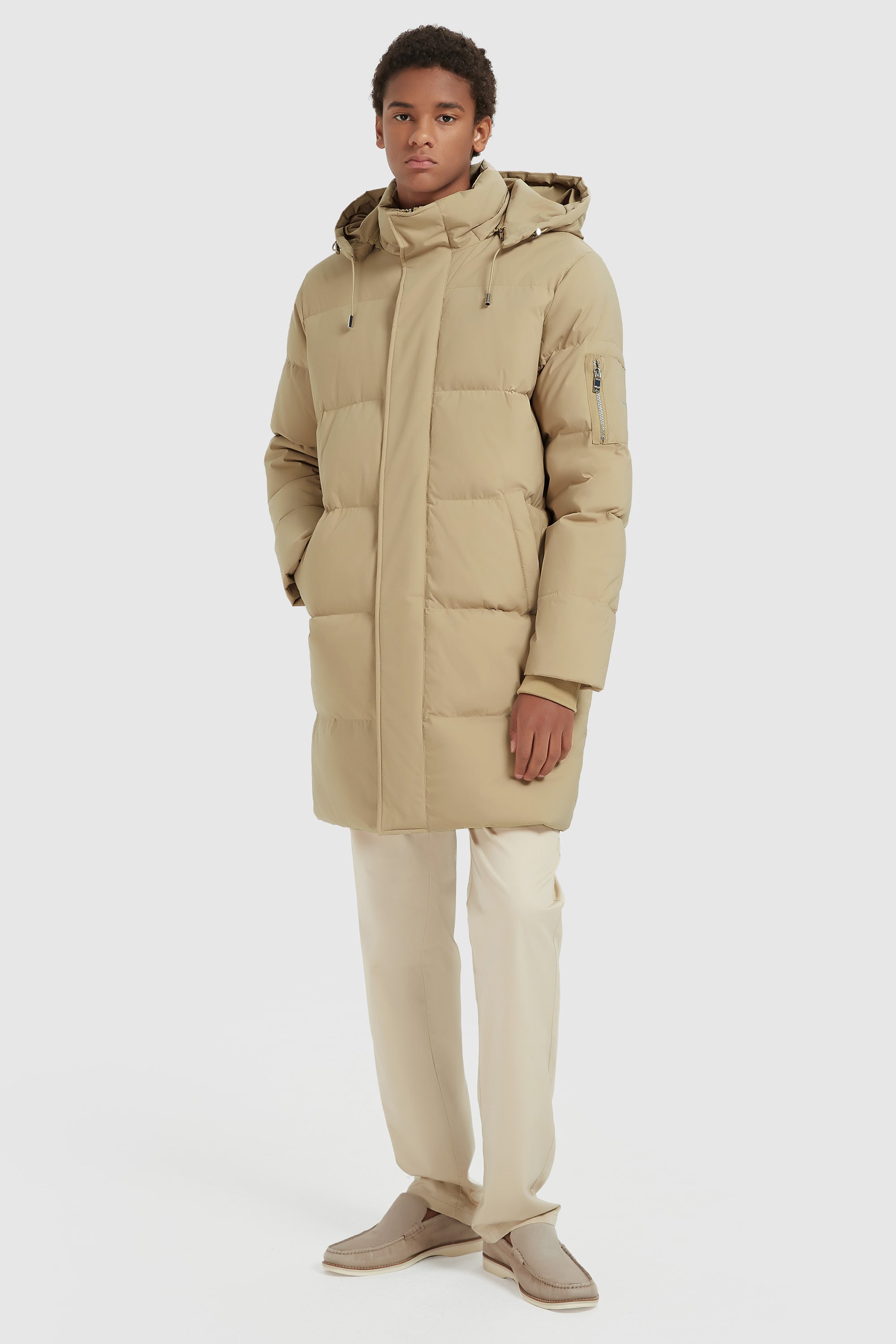 Orolay-Zip Up Snap Button Thickened Down Jacket-#color_Khaki