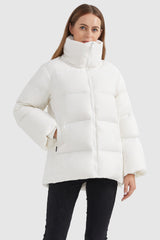 Orolay-Zipper Front Puffer Down Coat-#color_White