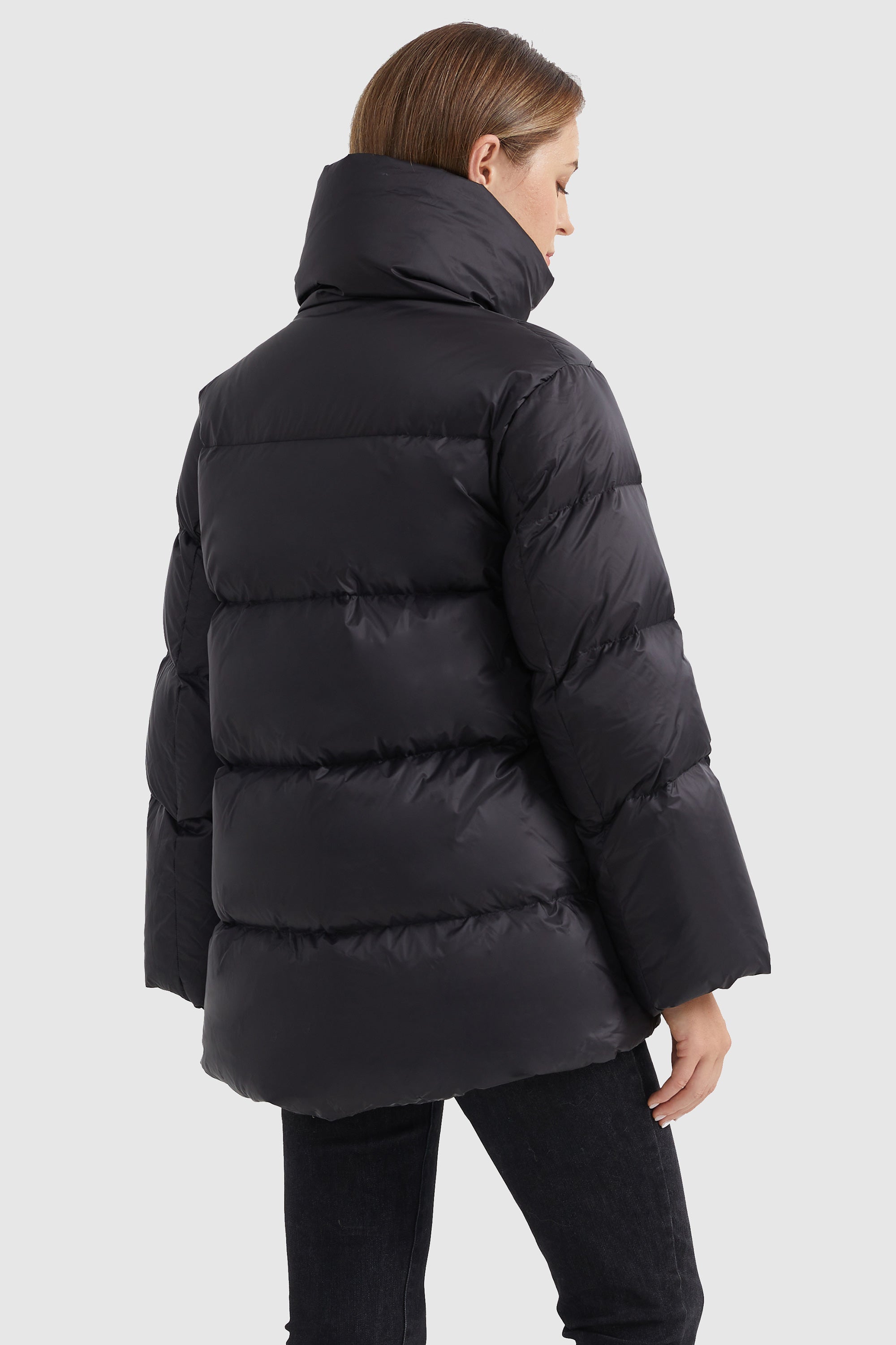 Orolay-Zipper Front Puffer Down Coat-#color_Black