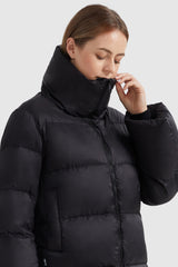 Orolay-Zipper Front Puffer Down Coat-#color_Black