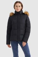 Orolay-Zipper Hooded Lightweight Puffer Jacket-#color_Black