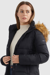 Orolay-Zipper Hooded Lightweight Puffer Jacket-#color_Black