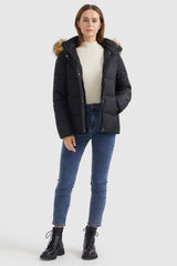 Orolay-Zipper Hooded Lightweight Puffer Jacket-#color_Black