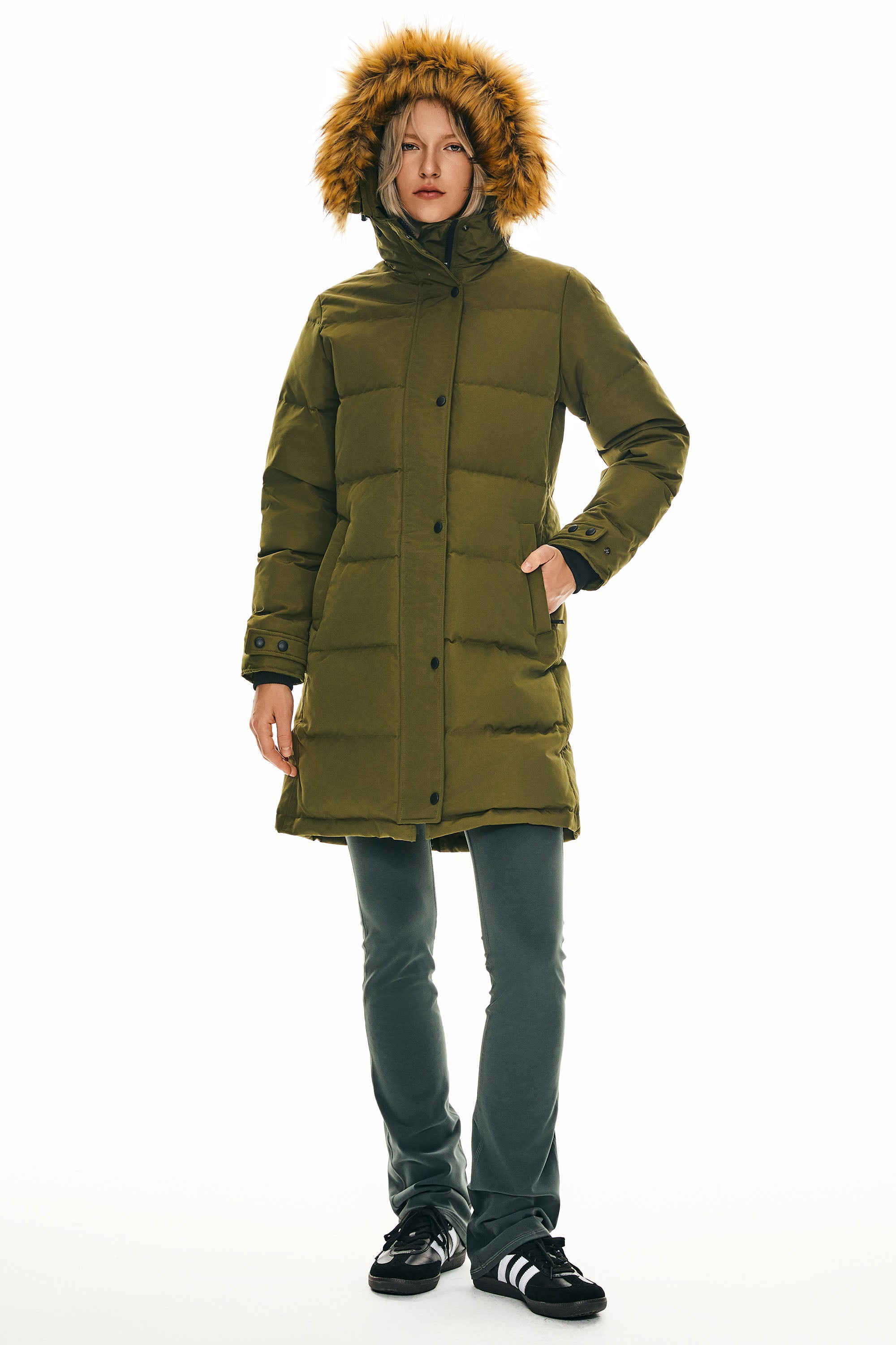 Orolay-Drawstring Hooded Thickened Puffer Down Coat-#color_Fir Green