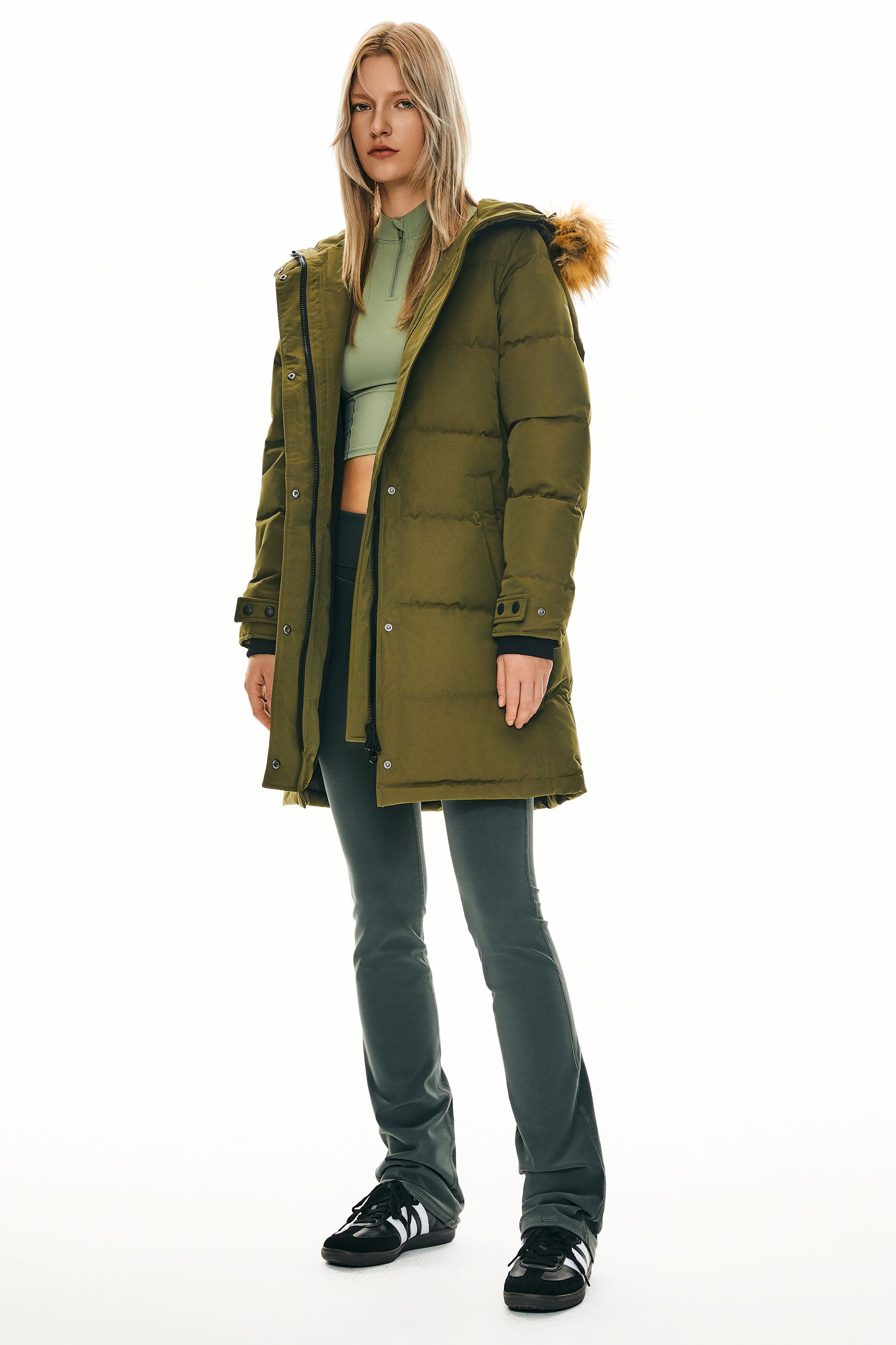 Orolay-Drawstring Hooded Thickened Puffer Down Coat-#color_Fir Green